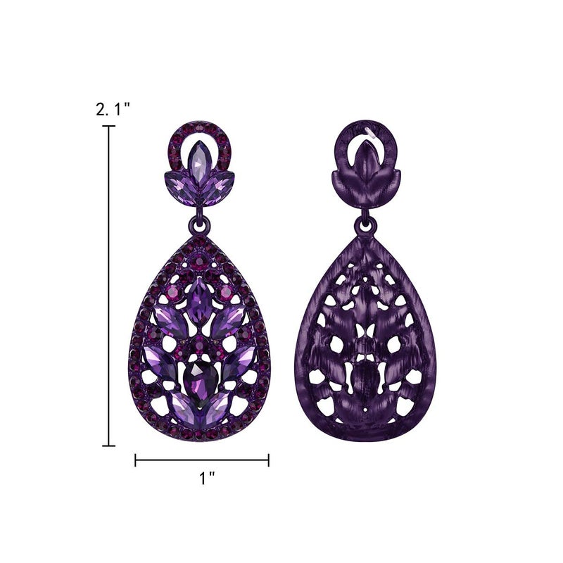EleQueen Women's Wedding Bridal Austrian Crystal Bohemia Teardrop Chandelier Dangle Earrings Amethyst Color - Image 3